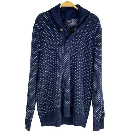 J. Crew Factory Birdseye Shawl Collar Sweater Men M Navy Lambs Wool Dadcore 90s - Picture 1 of 10